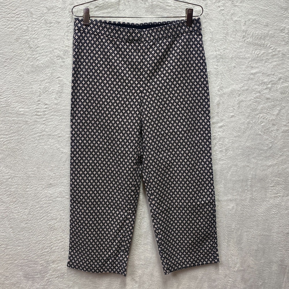 J.Jill Cropped Wide Leg Pants Women 10 Black Floral Cotton Casual Resort Wear
